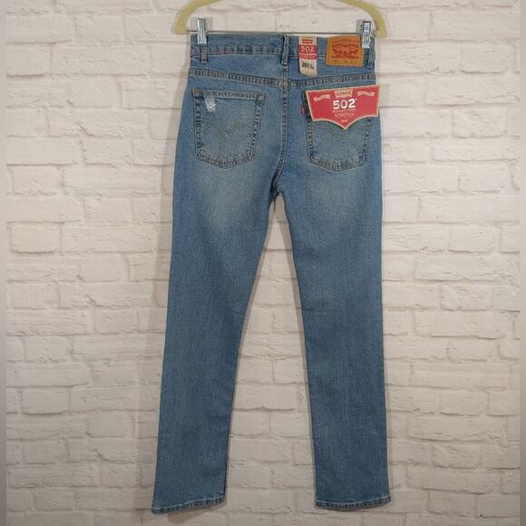 O Levi's 502 Camo Distressed Regular Taper Blue Denim Jeans NWT 16 Reg 28x28 - Picture 6 of 11